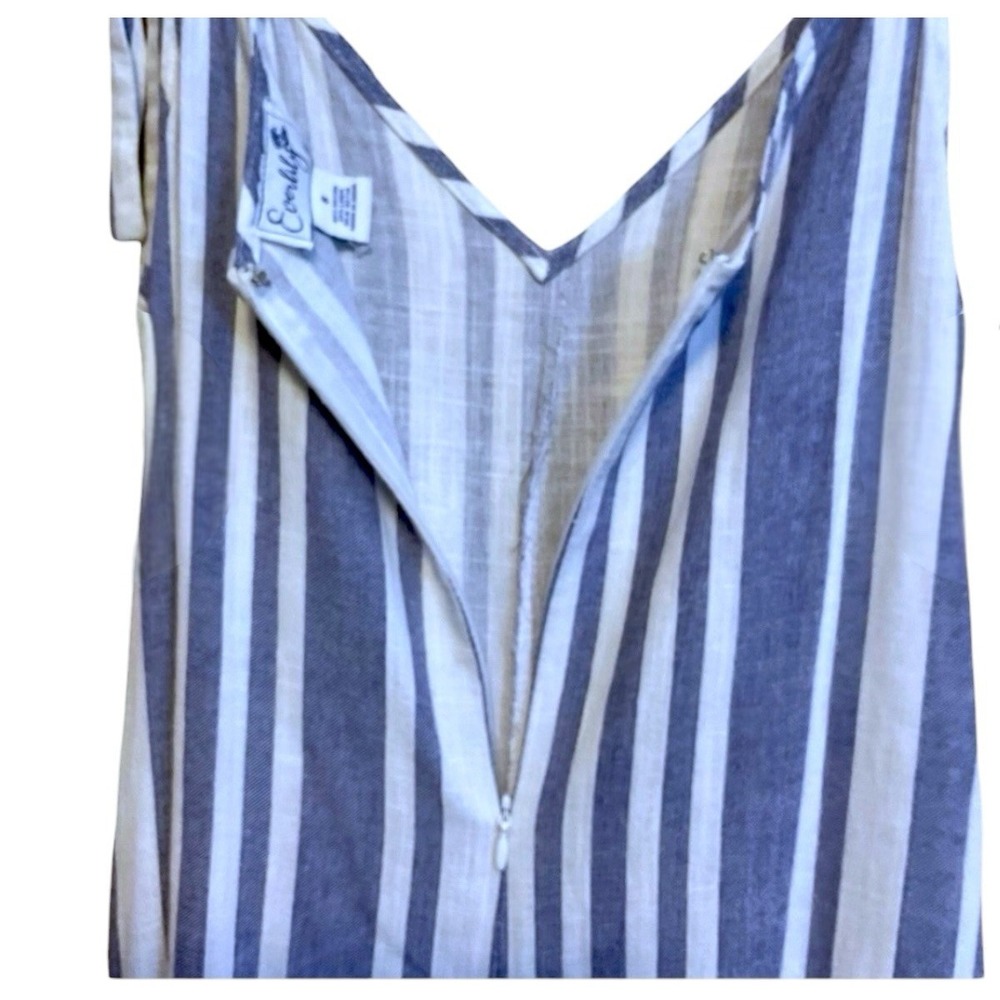 Everlily Women's Jumpsuit Size S White Blue Stripe Wide Leg Linen Blend Travel - Picture 8 of 10